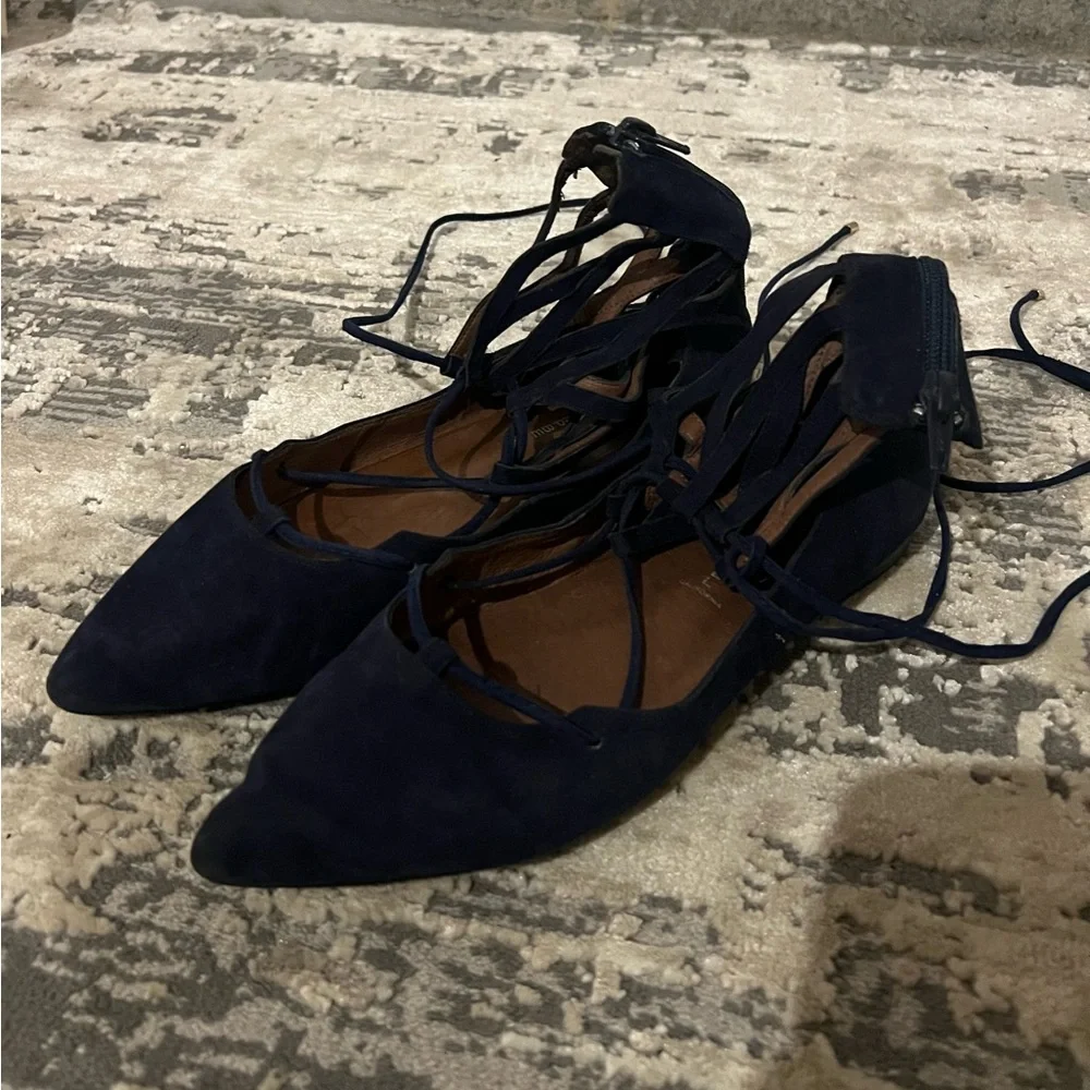Jeffrey Campbell Navy Blue Atrium Lace Up Flats Size 8 US